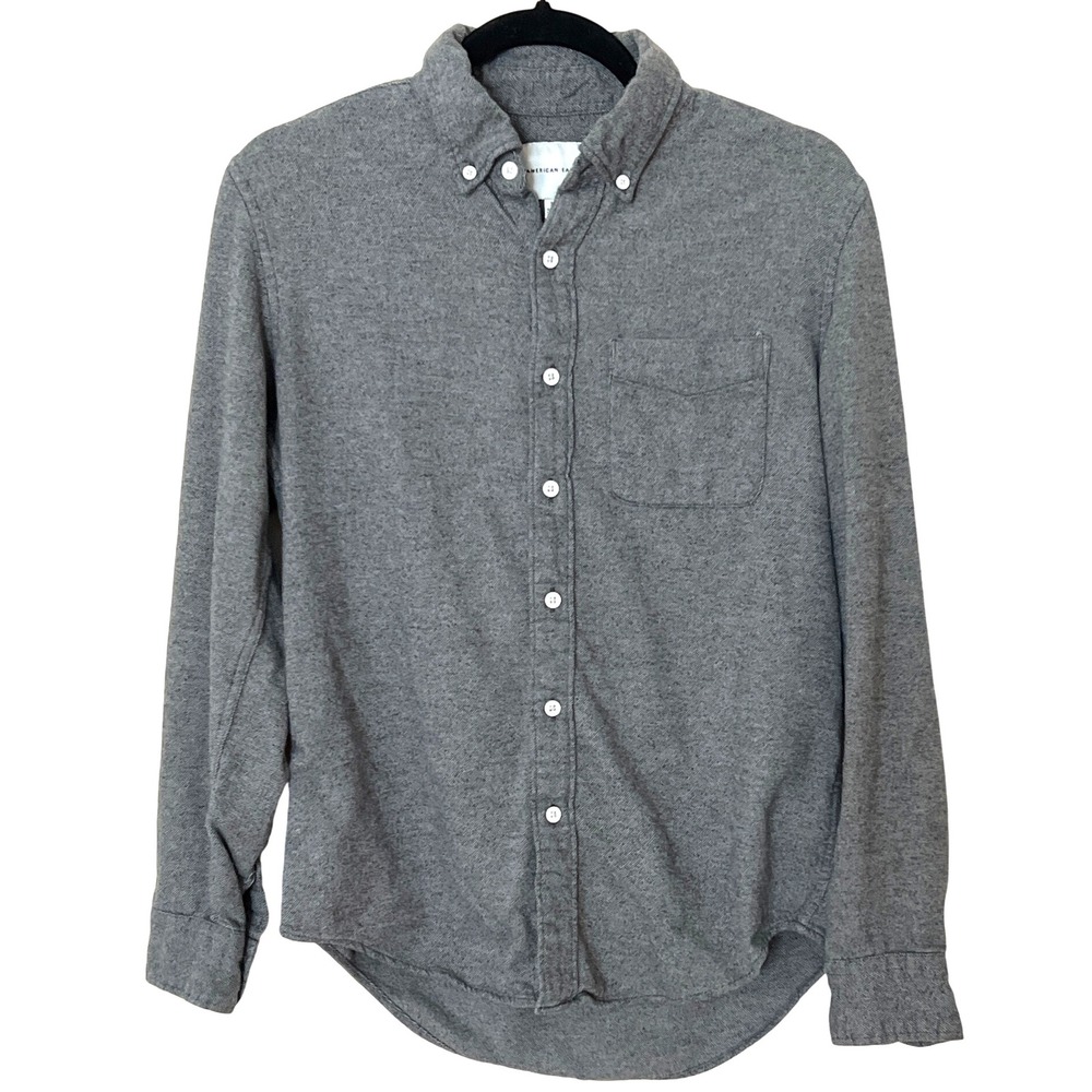 American Eagle Outfitters Gray Herringbone Flannel Button-Down Shirt Small EUC